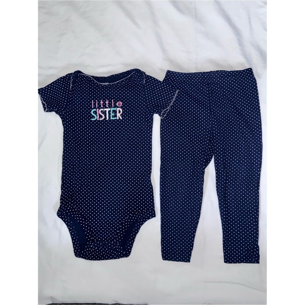 Simple Joys by Carter's size 24M blue polka dot Little Sister bodysuit pants set